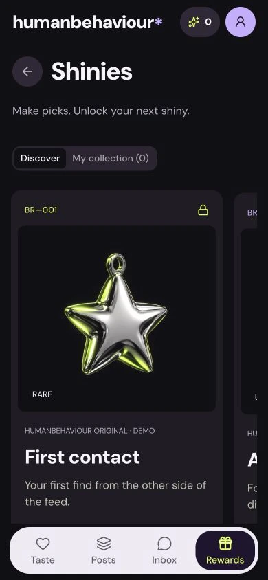 humanbehaviour’s mobile collection, featuring a silver star collectible.